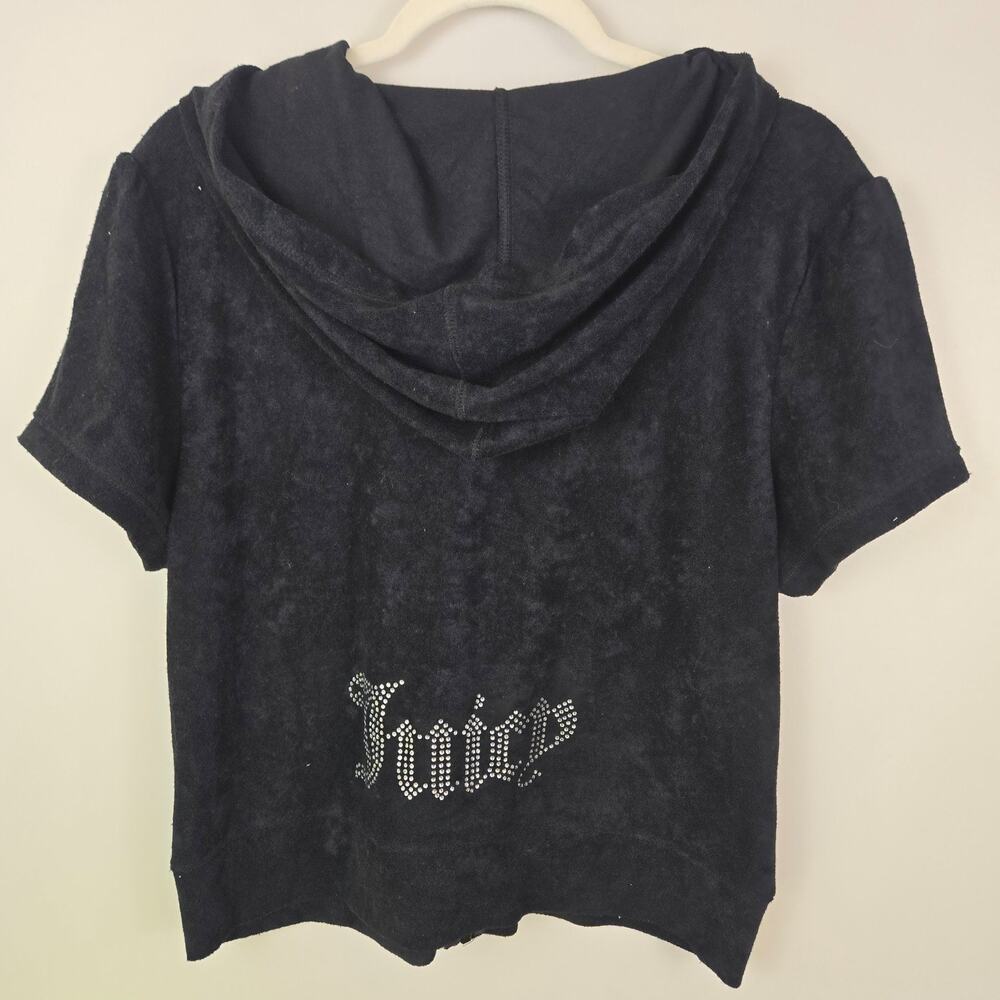 Juicy Couture Short Sleeve Full Zip Hoodie Women's XL Liquorice Rhinestone Bling